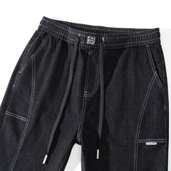 Jean en denim à taille élastique avec cordon de serrage pour homme, pantalon sarouel ample, pantalon en denim de printemps, grande taille