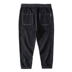 Jean en denim à taille élastique avec cordon de serrage pour homme, pantalon sarouel ample, pantalon en denim de printemps, grande taille