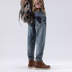 Plus Size Men's Simple Embroidered Casual Thin Jeans