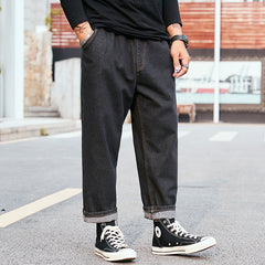 Plus Size Men's Baggy Hip Hop , Wide Leg Skater Denim Pants , Ankle Jeans , Old Man Pants