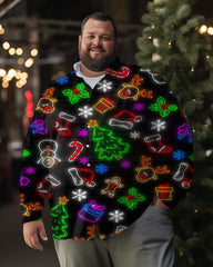 Men's Christmas Bright Neon Lighting Plus Size Long Sleeve Shirt