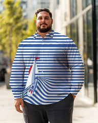 Men's Sailboat Stripes Plus Size Long Sleeve Shirt , Button Down Shirt