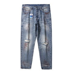 Plus Size Men's Casual Loose Straight Leg Jeans ,Hip Hop Jeans,Torn Jeans