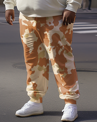 Orangefarbener Camouflage-Kapuzenpullover und Hose für Herren in Übergröße