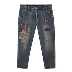 Plus Size Men's Trendy Loose Jeans ,Jeans with embroidery