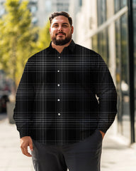 Men's Black Grey Plaid Plus Size Long Sleeve Shirt , Button Down Shirt