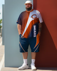 Men's Colorblocked loose Team Style Plus Size T-Shirt Set,Curve Style Gift For Men