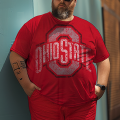 Men's Big Logo Ohio State Plus Size T-Shirt Set, Men's Sports Style Suit