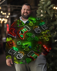 Men's Christmas Neon Lighting Plus Size Long Sleeve Shirt