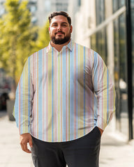 Chemise à manches longues grande taille à rayures colorées pour hommes, chemise boutonnée