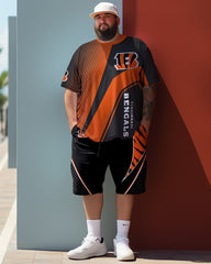 Men's Colorblocked loose Team Style Plus Size T-Shirt Set,Curve Style Gift For Men