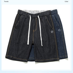 Plus Size Men's Elastic Waist Drawstring Denim Shorts, Knee Jeans