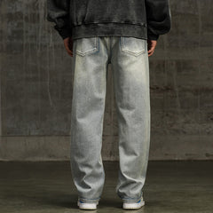 Tall Men's garment washed straight leg jeans