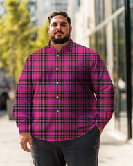 Chemise à manches longues à carreaux roses pour hommes, grande taille, chemise boutonnée