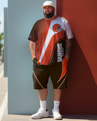 Men's Colorblocked loose Team Style Plus Size T-Shirt Set, Gift For Men