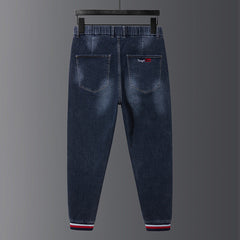 Plus Size Men's Elasticated Waistband Jeans, Stretch Harlem Jeans,Winter Denim Pants
