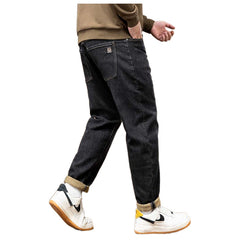 Plus Size Men's Loose Stretched Winter Jeans,Minimalist Jeans