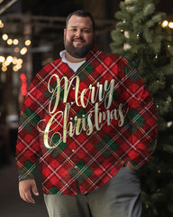 Men's Christmas Red/Green Plaid Plus Size Long Sleeve Shirt