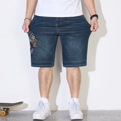 Plus Size Men's Indians Pattern Embroideryed Knee Jeans