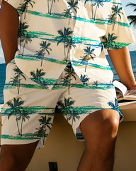 Hawaiian Vacation Style Men's Plus Size Pockets Shirt Shorts Suit