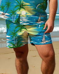 Hawaiian Vacation Style Men's Plus Size Pockets Shirt Shorts Suit