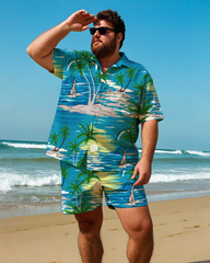 Hawaiian Vacation Style Men's Plus Size Pockets Shirt Shorts Suit