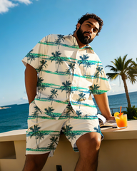 Hawaiian Vacation Style Men's Plus Size Pockets Shirt Shorts Suit