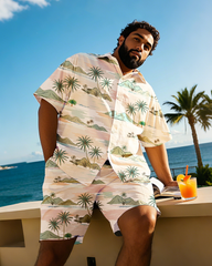 Hawaiian Vacation Style Men's Plus Size Pockets Shirt Shorts Suit