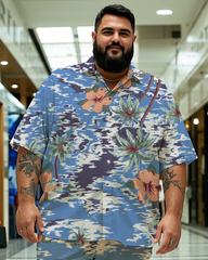 Hawaiian Vacation Style Men's Plus Size Pockets Shirt Shorts Suit