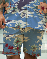 Hawaiian Vacation Style Men's Plus Size Pockets Shirt Shorts Suit