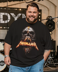 METALLICA Skull Skeleton Fire American Heavy Metal Rock Music Band Men's Plus Size Cotton T-Shirt