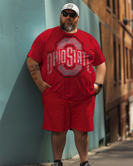 Men's Big Logo Ohio State Plus Size T-Shirt Set, Men's Sports Style Suit