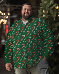 Men's Candy Canes Print Plus Size Long Sleeve Shirt