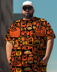 Men's Cute Pumpkin Plus Size T-Shirt Set, Men's Casual Suit