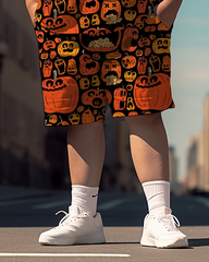 Men's Cute Pumpkin Plus Size T-Shirt Set, Men's Casual Suit