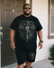 DRACO SKULL Men's Plus Size T-Shirt & Shorts Set