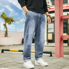 Plus Size Men's Loose Straight Pops Pants, Baggy Jeans