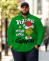 Men's Merry Christmas Grinch Plus Size Long Sleeve Shirt
