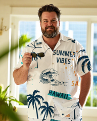 Hawaiian Vacation Style Men's Plus Size Pockets Shirt Shorts Suit