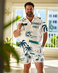 Hawaiian Vacation Style Men's Plus Size Pockets Shirt Shorts Suit