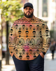 Men's PaisleySkulls Gradient Tie-Dye Plus Size Long Sleeve Shirt