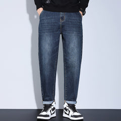 Gerade, lockere, elastische Jeans für Herren in Übergröße, Baggy-Stretch-Jeans