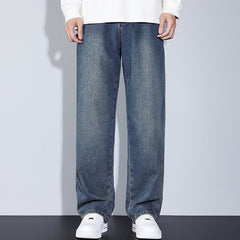 Plus Size Men's Elastic Waist Jeans,Wide-Legged Jeans,Simple Casual Pants