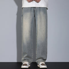 Plus Size Men's Elastic Waist Jeans,Wide-Legged Jeans,Simple Casual Pants