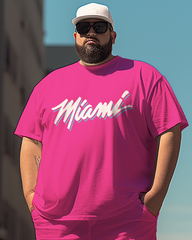 Men's Maimi Plus Size T-Shirt Set, Men's Casual Suit