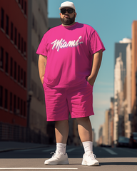 Men's Maimi Plus Size T-Shirt Set, Men's Casual Suit