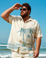 Hawaiian Vacation Style Men's Plus Size Pockets Shirt Shorts Suit