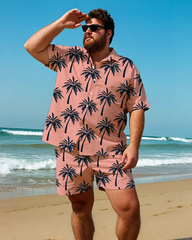 Hawaiian Vacation Style Men's Plus Size Pockets Shirt Shorts Suit