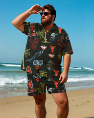 Hawaiian Vacation Style Men's Plus Size Pockets Shirt Shorts Suit