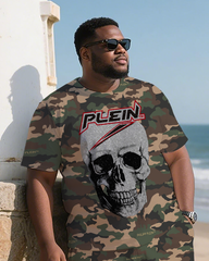 Camouflage Men's Plus Size T-Shirt & Shorts Suit